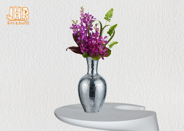 Meja Vas Fiberglass Perak Mosaik Kaca Vas Untuk Bunga Buatan Dekorasi Rumah