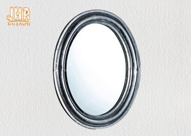Oval Gaya Industri Mebel Fiberglass Perak Mosaik Kaca Berbingkai Cermin Dinding