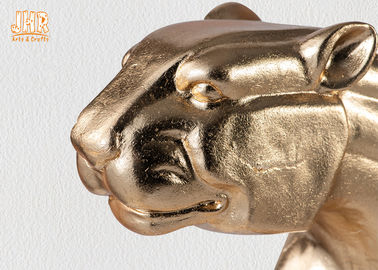 Daun emas Polyresin Leopard patung, Fiber Glass meja hewan patung patung-patung