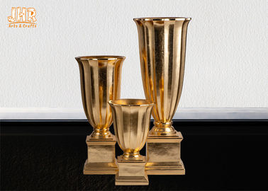 Vas Meja Fiberglass Daun Emas Peralatan Rumah Tangga Barang-Barang Dekoratif Trumpet Floor Vas