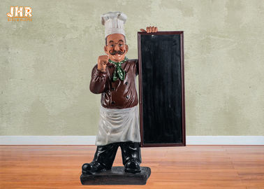 Wooden Menu Boards Polyresin Statue Figurine Poly Resin Floor Chef Sculpture For Restaurant
